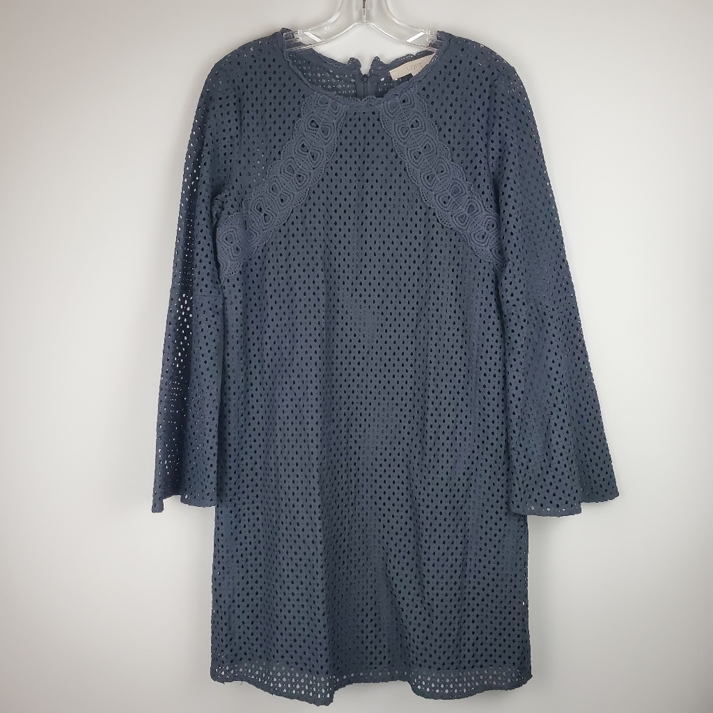 Loft Black Bell Sleeve Eyelet Dress